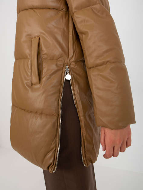 Hurt Camelowa zimowa kurtka z ekoskóry z pikowaniem