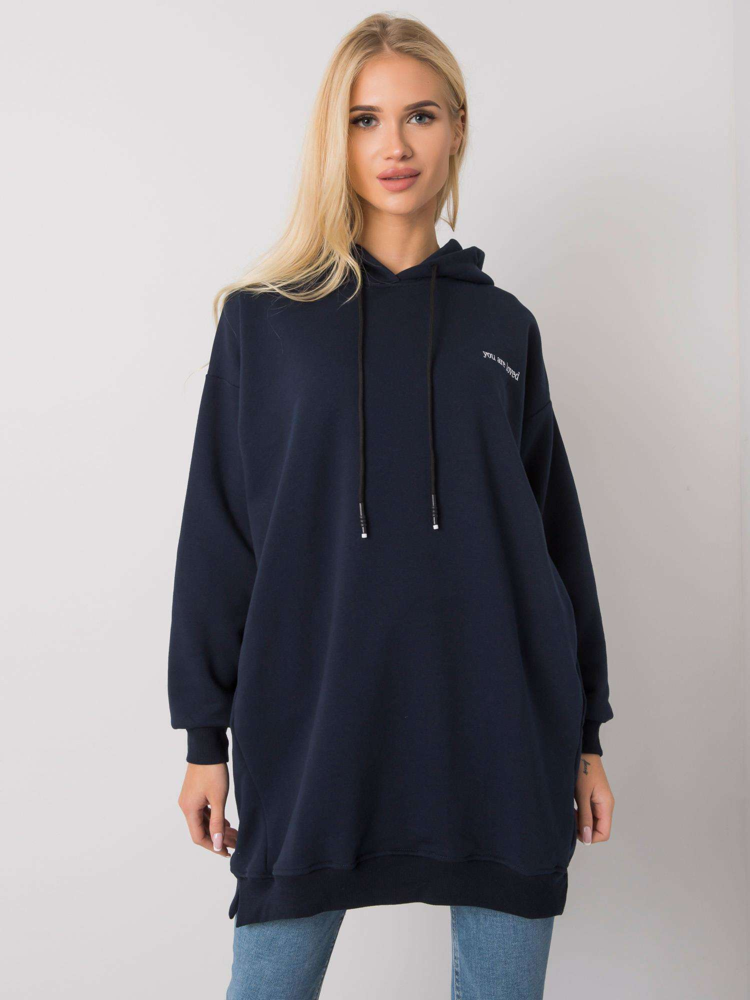 Dunkelblaue Sweatjacke mit Taschen Indira.
