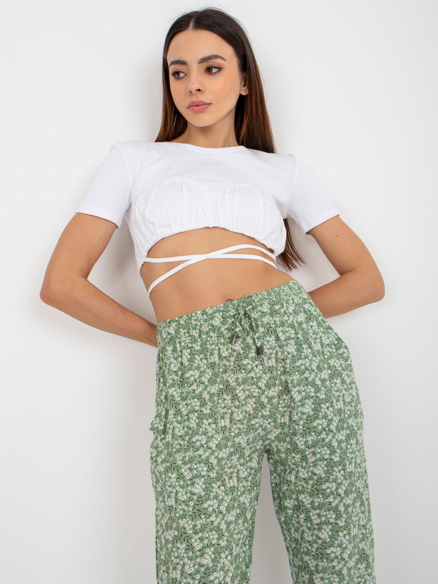 Hurt Light green summer pants made of floral fabric SUBLEVEL.