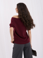 Burgundy fluffy basic sweater with short sleeves.