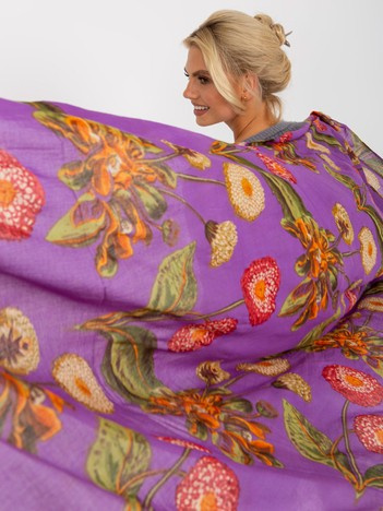 Großhandel Lila Baumwollschal mit Blumen.