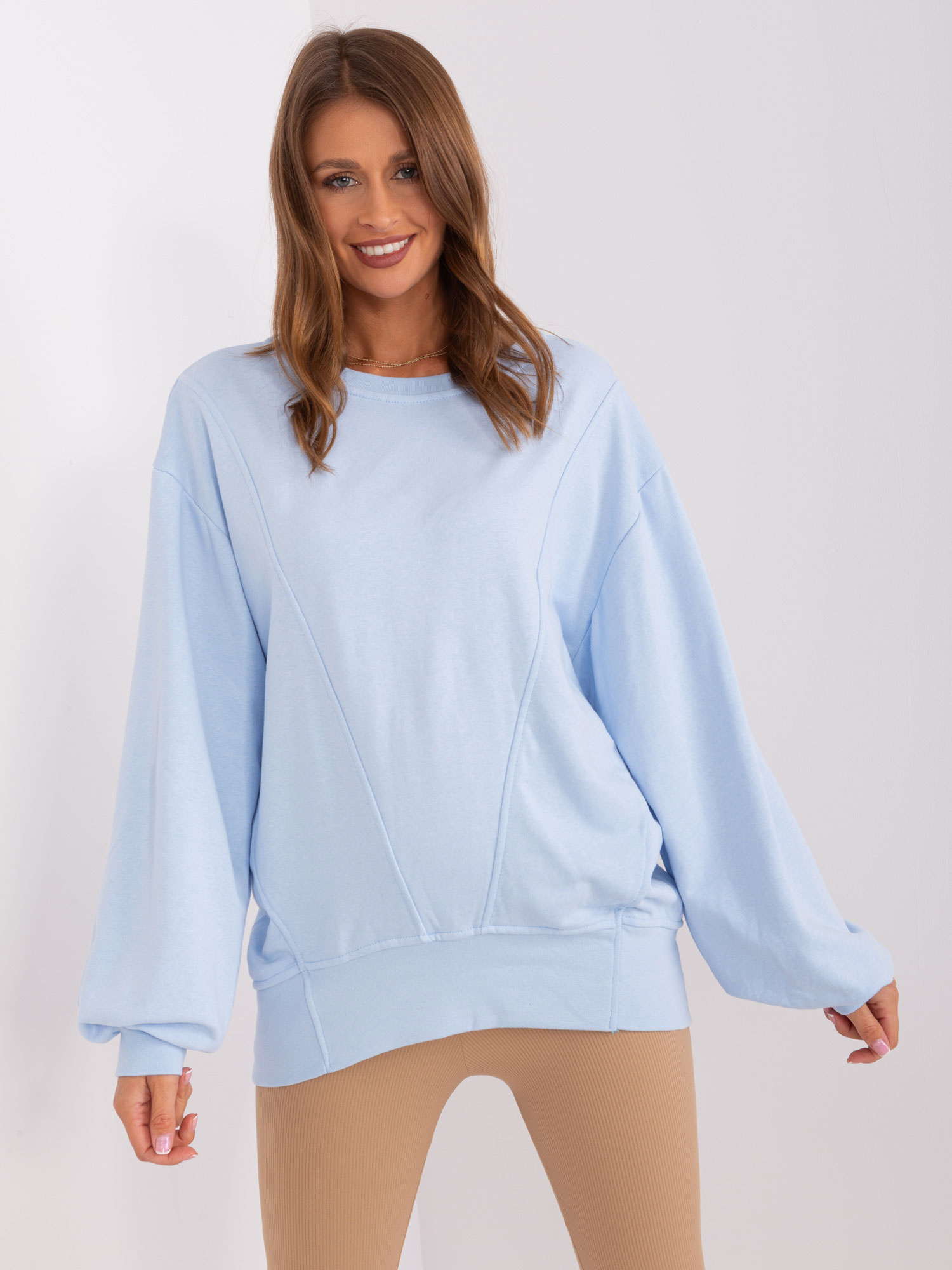 Ecru gładka bluza oversize z bawełny