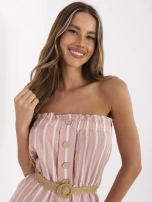 Różowo-biały kombinezon z paskiem RUE PARIS