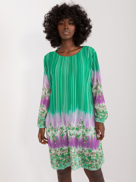 Hurtownia Zielona sukienka damska z kolorowymi printami