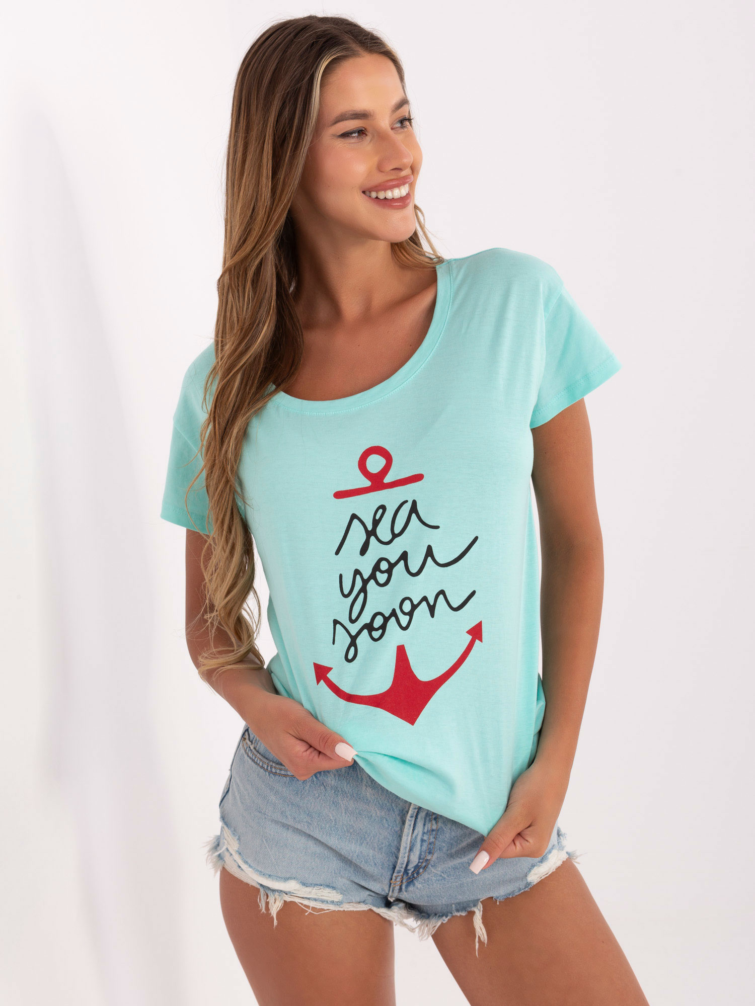 Miętowy damski t-shirt z nadrukiem Silva