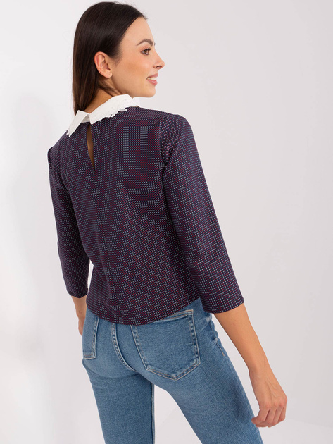 Hurt Granatowa krótka bluzka wizytowa z koronką