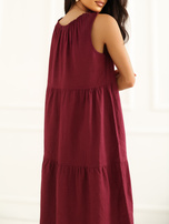 Burgundy summer dress with a linen blend.