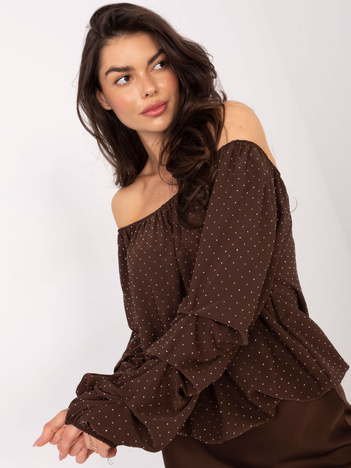 Czekoladowa wizytowa bluzka z aplikacjami