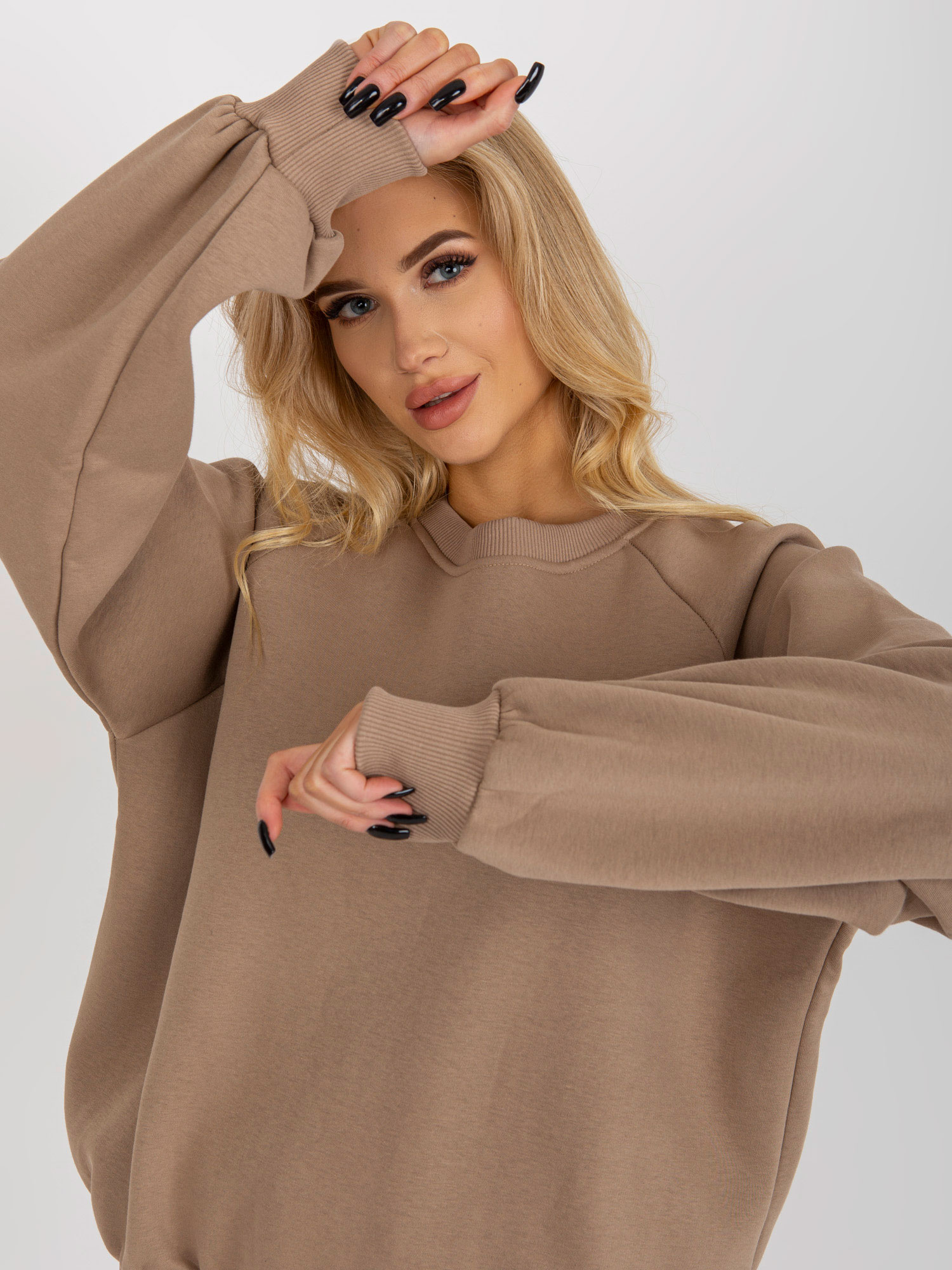 Hurt Dark beige basic sweatshirt with a round neckline.