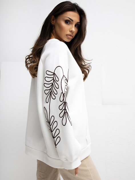 Ecru dresowa bluza z haftem na rękawach RUE PARIS 