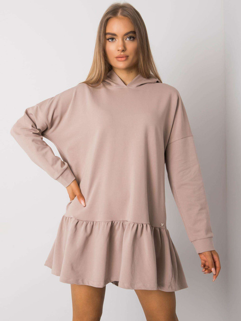 Ciemnobeżowa sukienka dresowa z kapturem Aliye