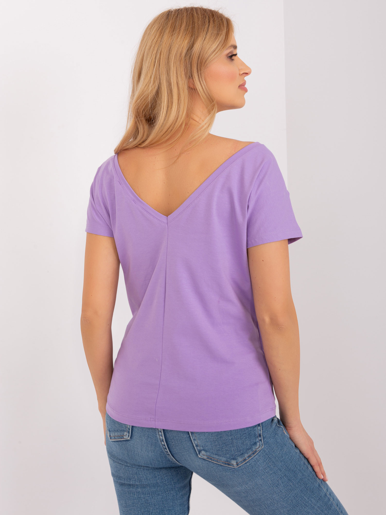 Hurt Liliowy t-shirt z dekoltem na plecach Fire BASIC FEEL GOOD