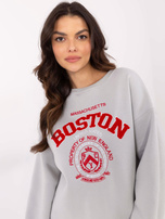 Hurt Jasnoszara damska bluza oversize z naszywką