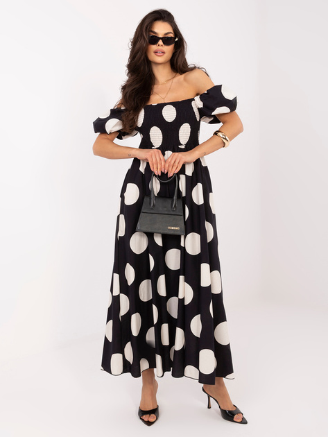 Czarna maxi sukienka w duże grochy