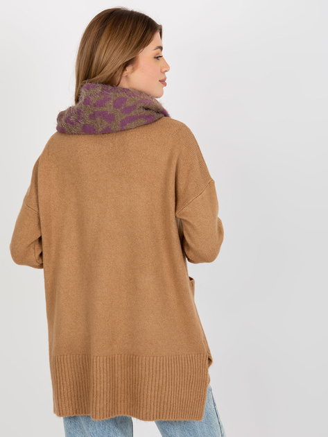 Hurt Ciemnobeżowo-fioletowy zimowy komin we wzory