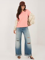 Fluo pomarańczowy bawełniany t-shirt w paski RUE PARIS