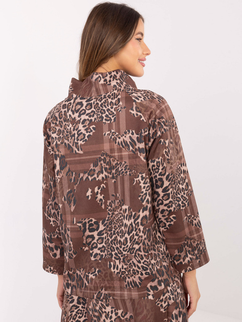 Brązowo-ciemnobeżowa narzutka z nadrukiem