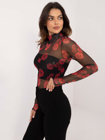 Hurt Beżowo-czarna siateczkowa bluzka w kwiaty