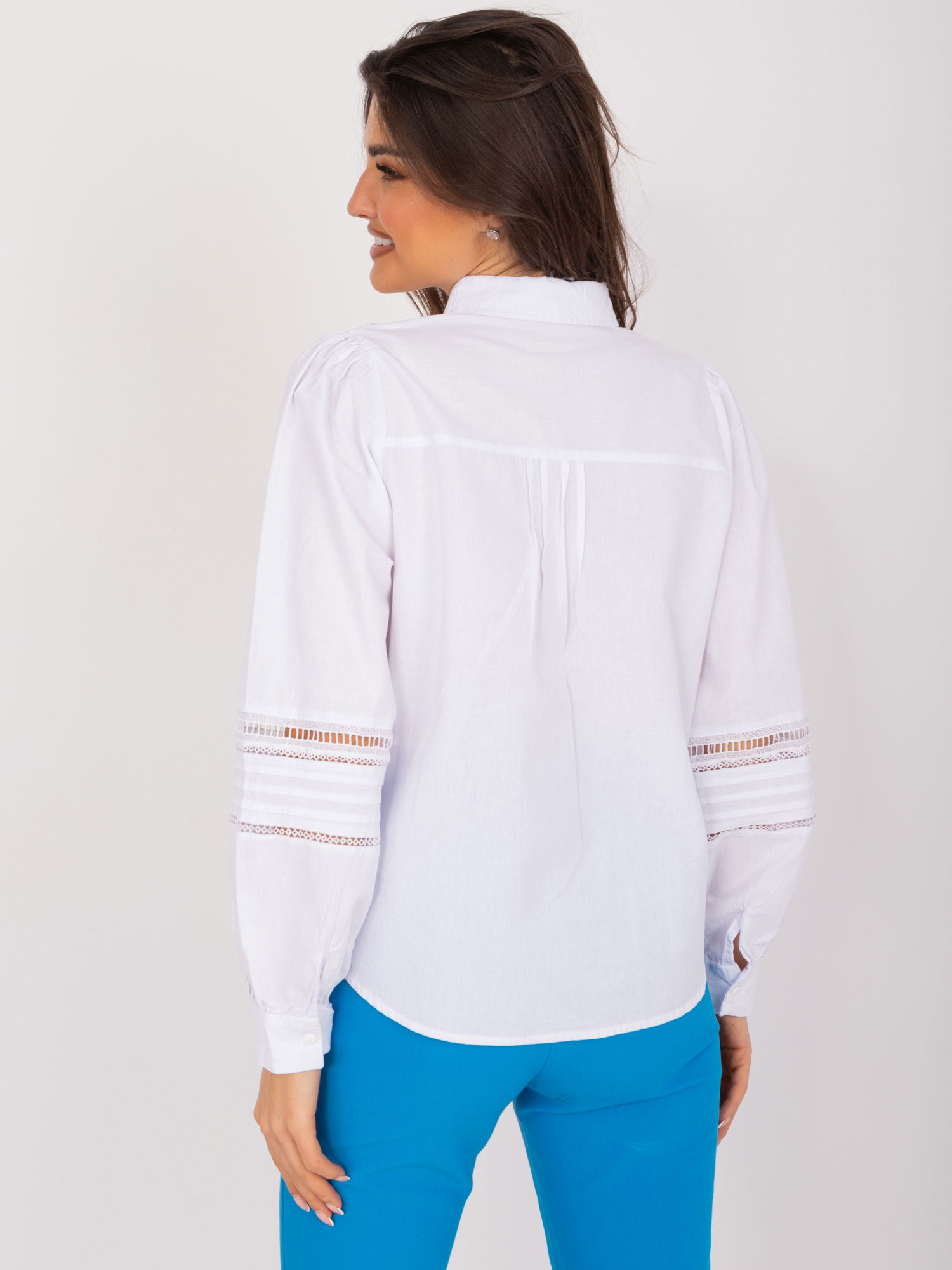 Wholesale White Classic Shirt with Puff Sleeves
