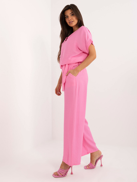 Hurt Różowy komplet letni z szerokimi spodniami