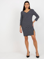 Hurt Granatowo-biała sukienka dresowa w paski OCH BELLA