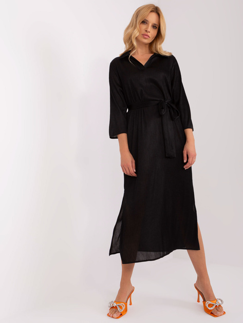 Hurt Czarna prosta sukienka koktajlowa w prążek