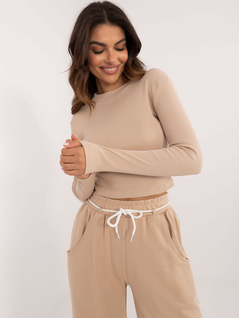 Hurtownia Beżowy komplet dresowy z długimi spodniami