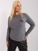 Hurt Ciemnoszary damski sweter plus size z pomponem