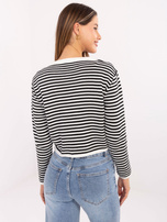 Ecru-czarny sweter z ozdobnymi guzikami RUE PARIS 