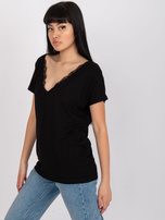 Schwarzes einfarbiges T-Shirt aus Viskose Aileen.