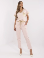 Brzoskwiniowy komplet z krótkim rękawem