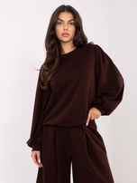 Dark brown sweatshirt with puff sleeves.