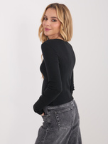 Czarna ażurowa bluzka basic z długim rękawem