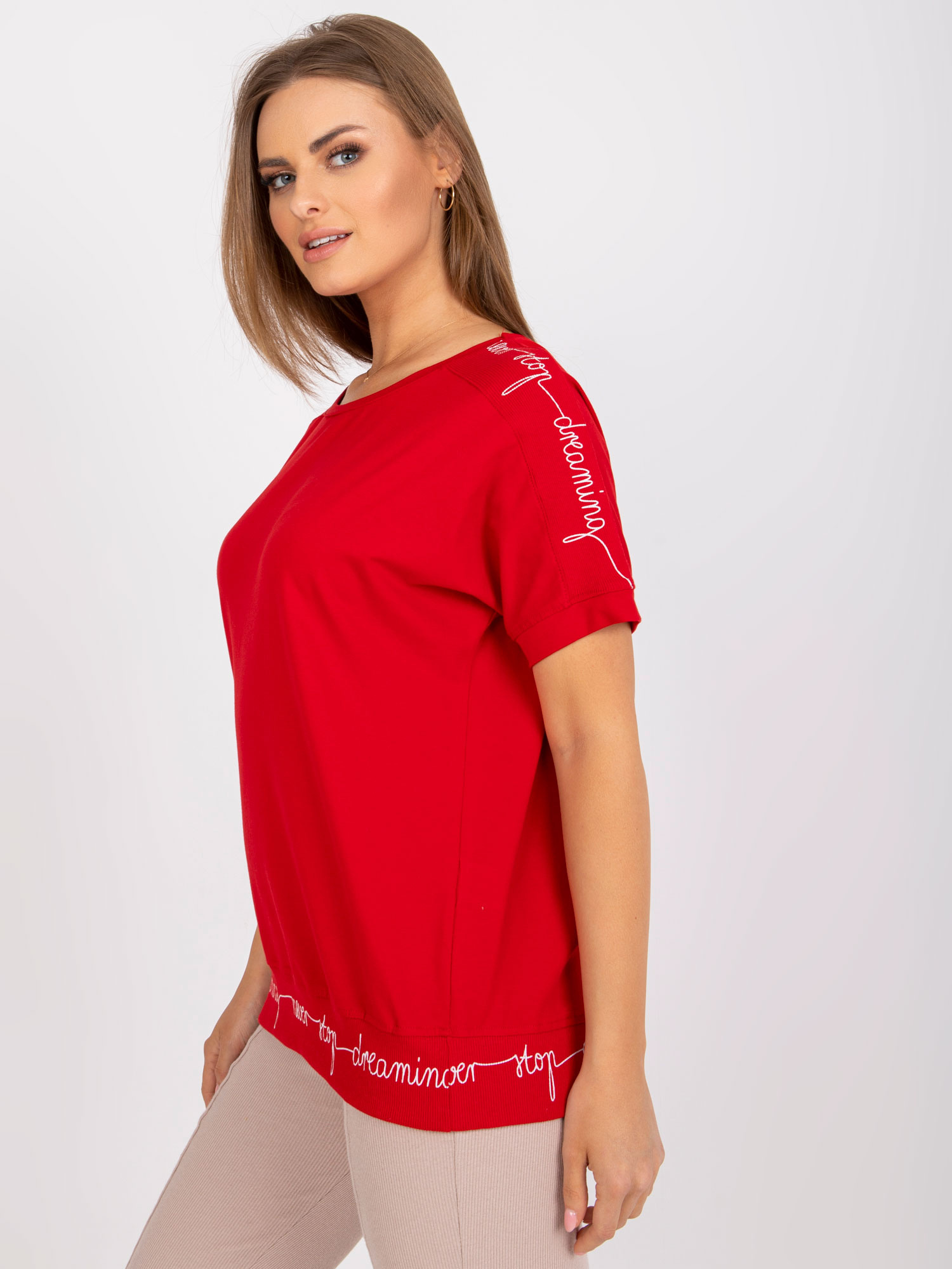 Red Casual Short Sleeve Blouse