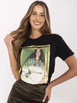 Czarny damski t-shirt z nadrukiem