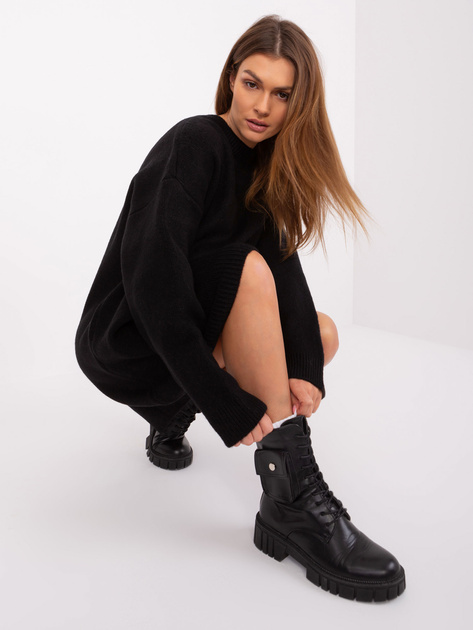 Hurtownia Czarna damska sukienka z dzianiny