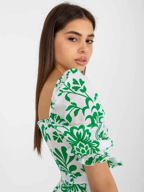 Hurt Biało-zielona midi sukienka we wzory z paskiem