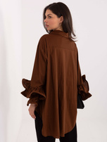 Brązowa bawełniana koszula z falbanami przy rękawach