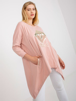 Ružovosivá dlhá blúzka plus size s vreckami.