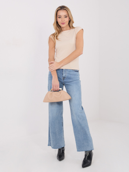 Jasnobeżowy damski top basic z wiskozy