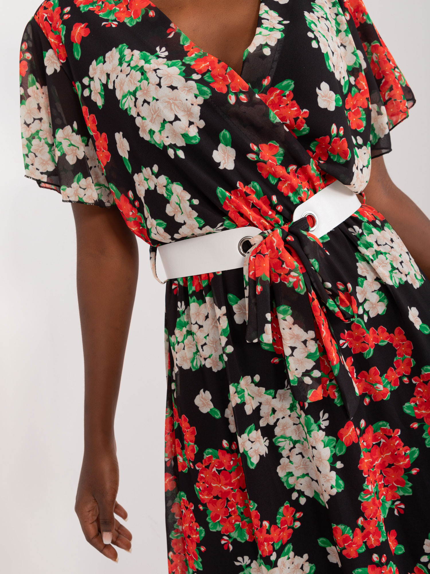 Großhandel Schwarz-Rote Lange Damenkleid mit Print.