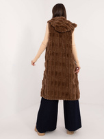 Hurtownia Brązowa futrzana kamizelka z suwakiem