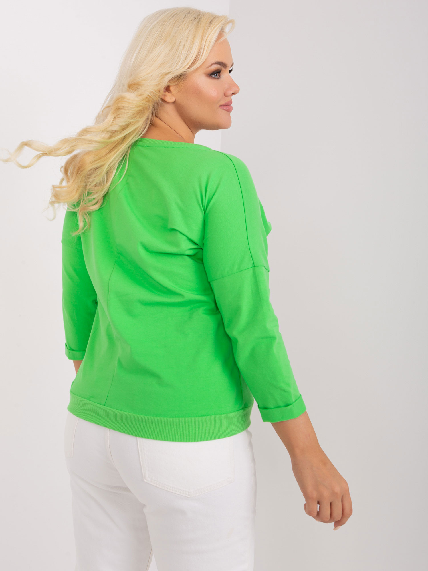 Kobaltowa damska bluzka plus size z rękawem 3/4