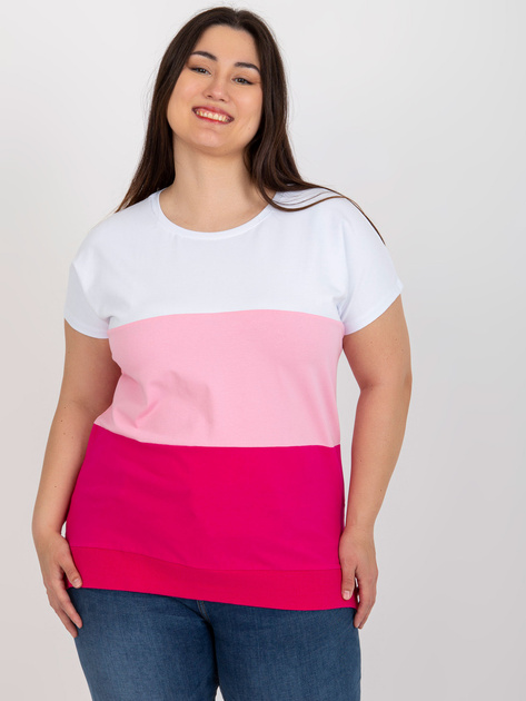 Hurt Biało-różowa damska bluzka plus size z bawełny