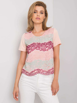 Brzoskwiniowo-bordowa bluzka z koronką Zahra