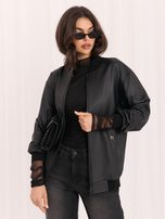 Black leather jacket with velvet lining.