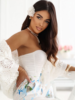 Ecru ażurowy sweter boho z rękawem 3/4