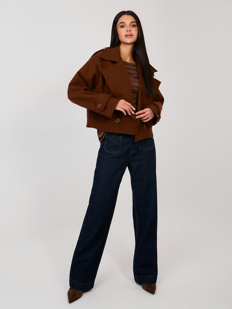 Brązowy t-shirt z okrągłym dekoltem RUE PARIS