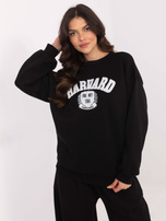 Hurt Czarna damska bluza bez kaptura z haftem