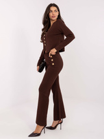 Brązowy dzianinowy komplet z krótkim swetrem  